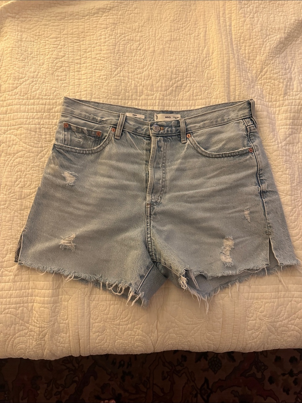 MNG - Andy Distressed High-Rise Denim Shorts